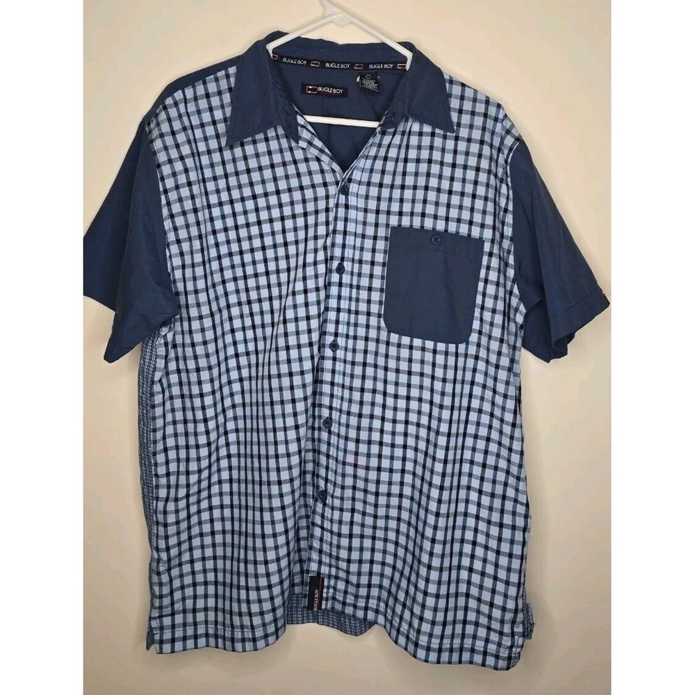 Bugle Boy Button Up Shirt Mens Blue Gingham Checkered Plaid Chest Pocket Large